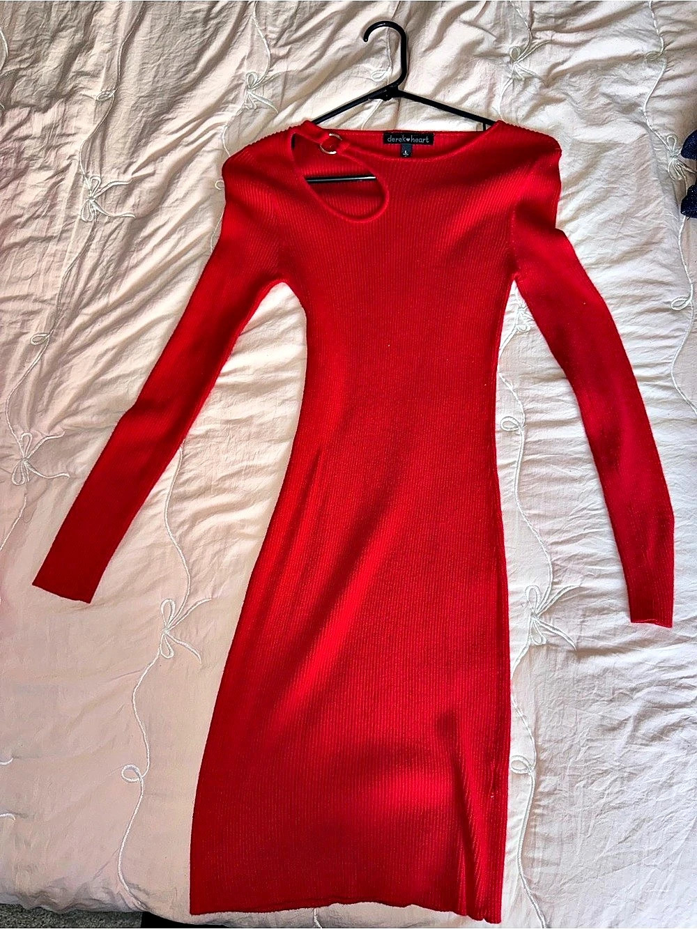 Forever 21 Red Ribbed Long Sleeve Mini Dress Like New